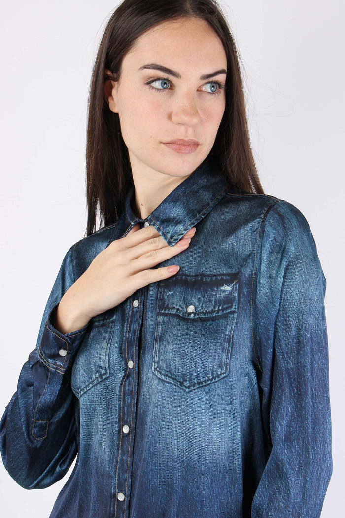 Camicia Jeans Stampa Digitale Denim Blu-8