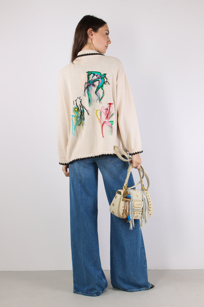 Cardigan Ricami Panna-5