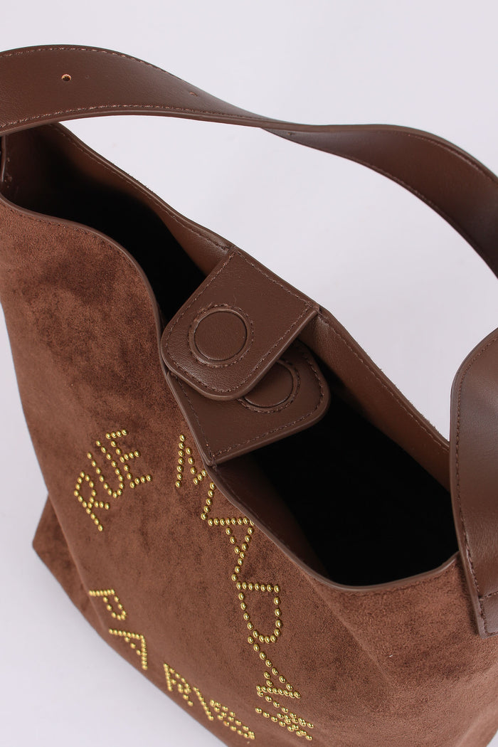Shopping Verticale Logo Borchie Suede Brown-5