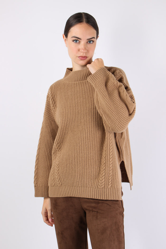 Salita Maglia Over Trecce Cammello-3