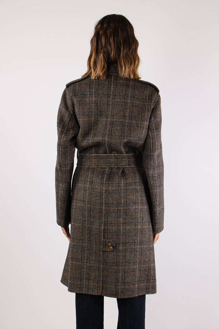 Cappotto Quadro Cintura Camel Check-4