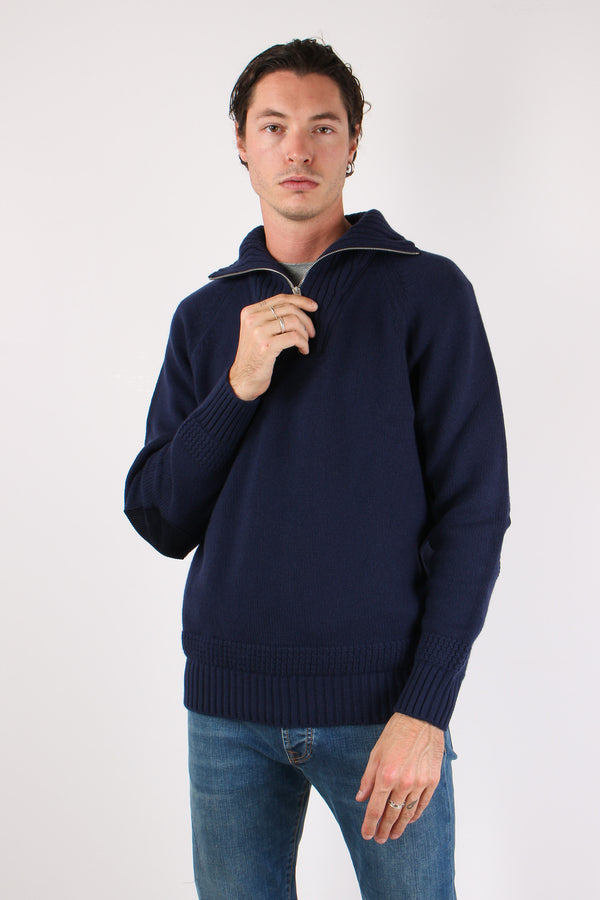 Mezza Zip Tasca Velluto Blu