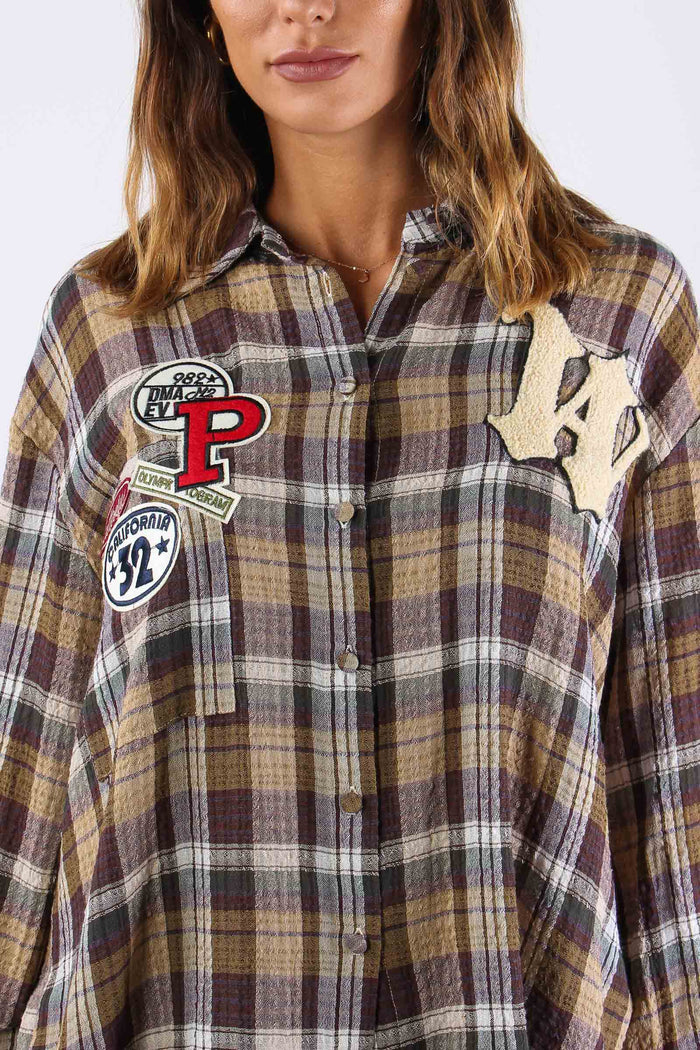 Camicia Check Patch Malva/beige-7