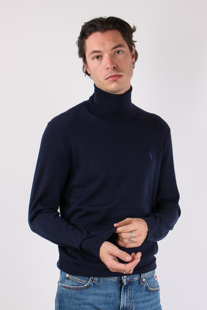 Maglia Collo Alto Lana Merinos Hunter Navy-5