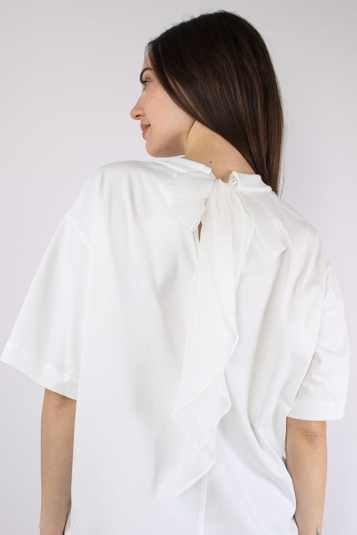 T-shirt Over Fiocco Dietro Bianco-3