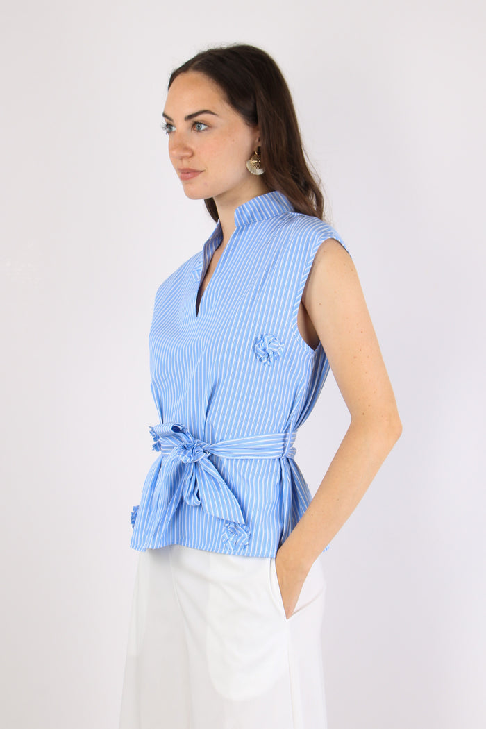 Camicia Smanicata Applicazione Azzurro-3