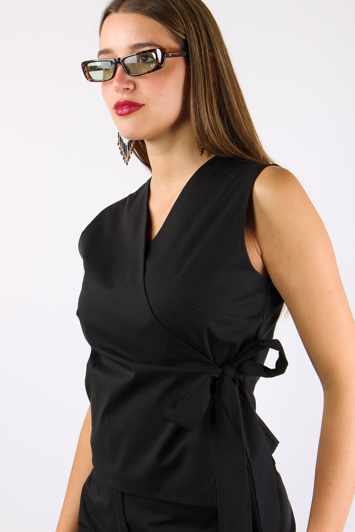 Gilet Cotone Fiocco Laterale Nero-6