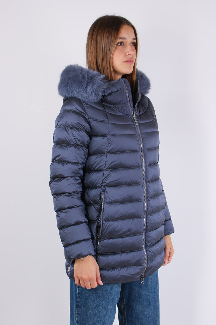 Piumino Svasato Ecopelliccia Dark Profondo-5