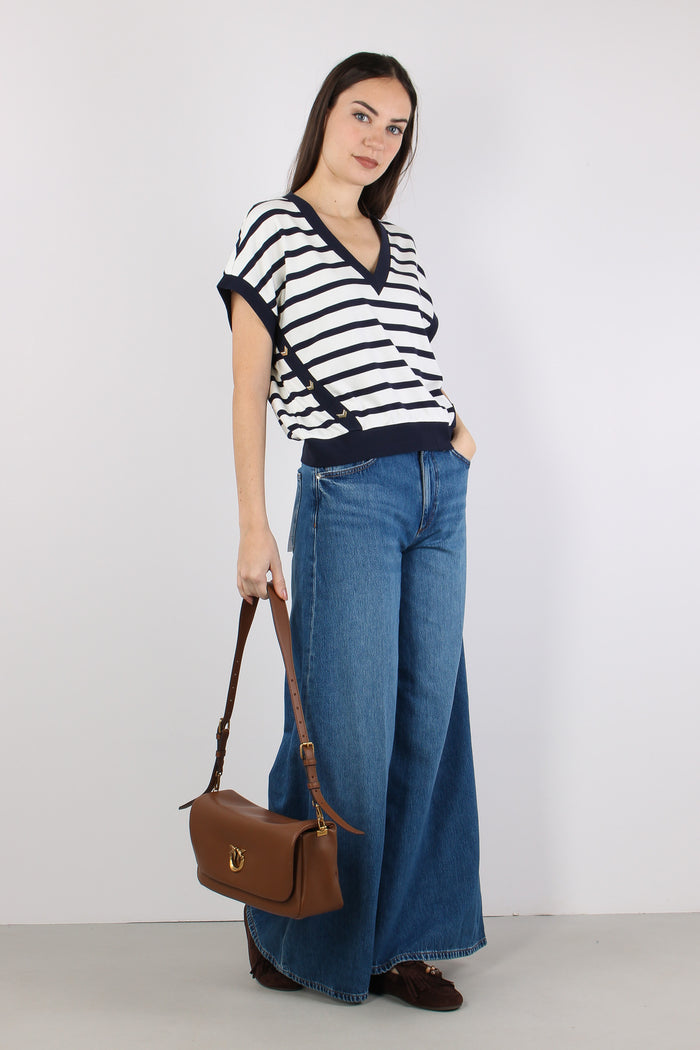 Maglia Smanicata Riga White/blue-5