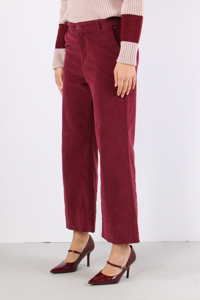 Pantalone Cropped Velluto Mill Bordeuax-3