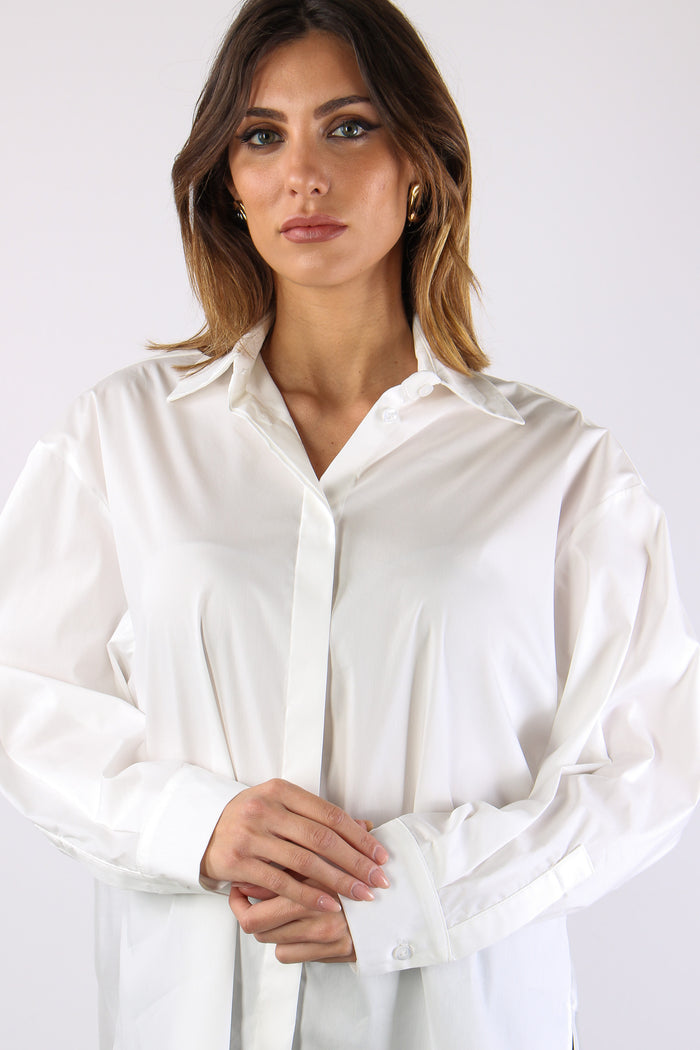 Camicia Bimateriale Bianco-7