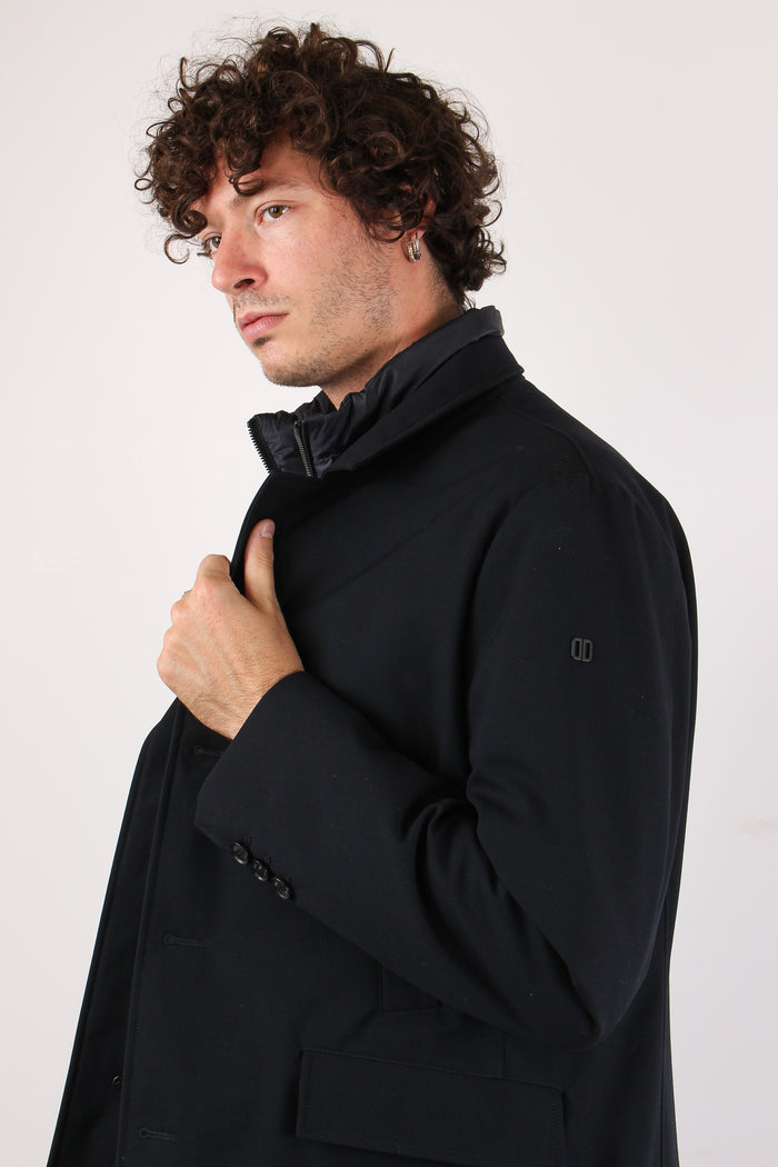 Cappotto Imbottito Tasche Applicate Blu Scuro-7
