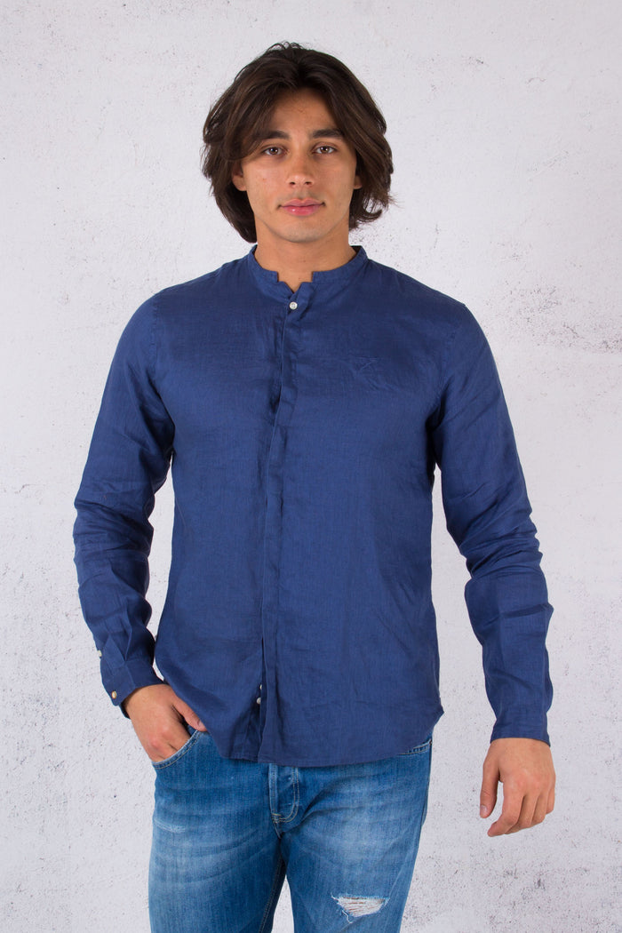 Camicia Coreana Lino Ultramarine