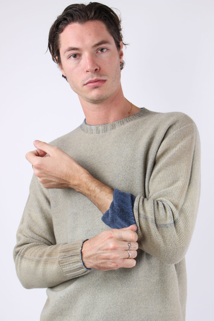 Maglia Girocollo Reversibile Blu/beige-9