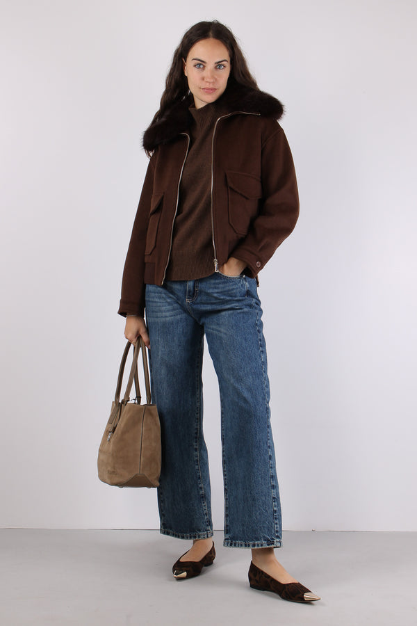 Cappotto Lana Collo Ecopelliccia Espresso-2