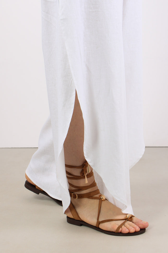 Pantalone Lino Spacco Laterale Bianco-7