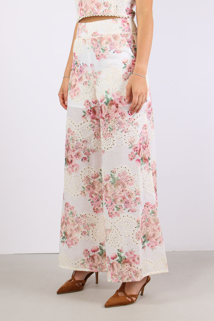 Pantalone Sangallo Fantasia Fiori Bianco/rosa-3