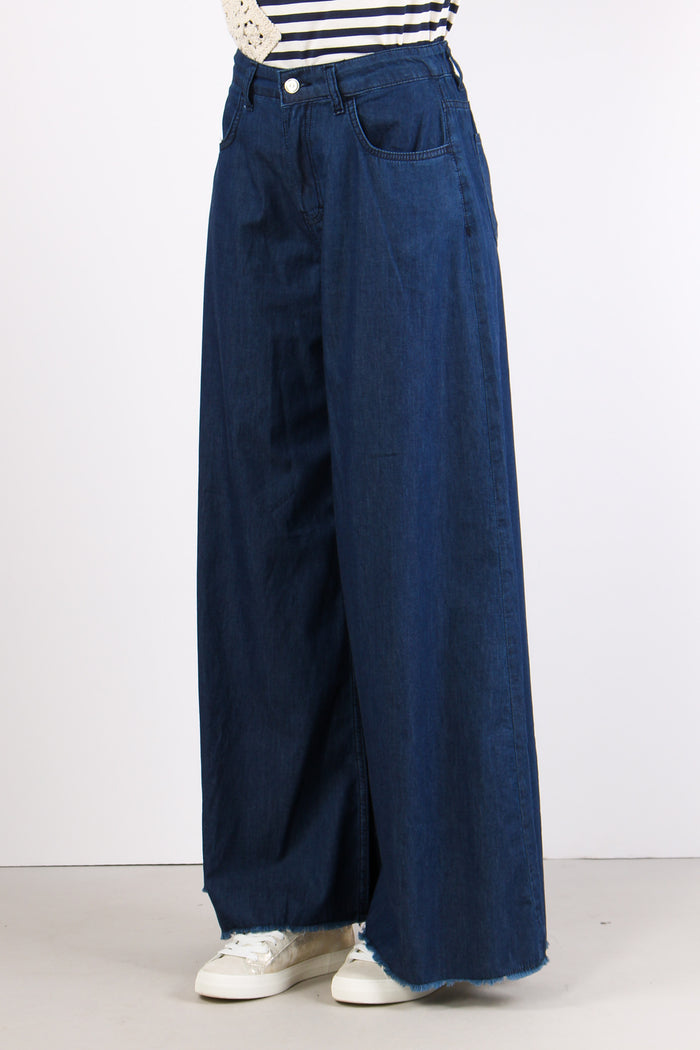 Pantalone Palazzo 5 Tasche Cha Denim-3