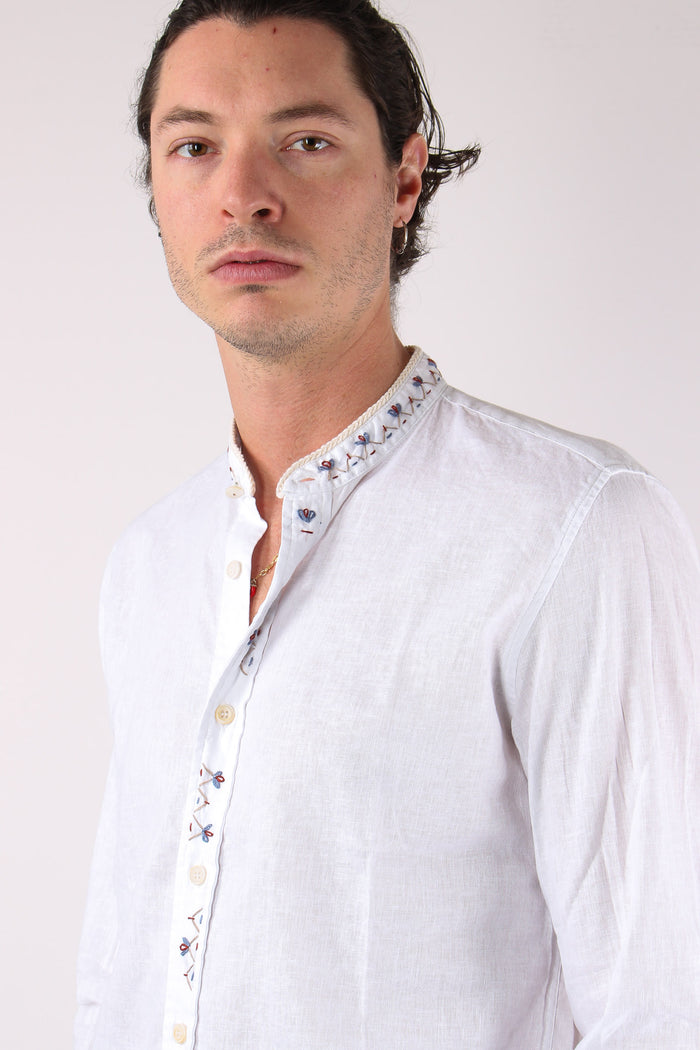 Camicia Lino Ricami Colletto Bianco-7