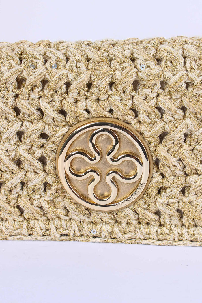 Greta Pochette Crochet Laminat Oro-7