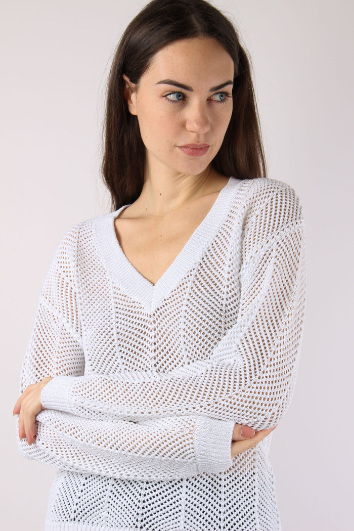 Maglia Scavo V Traforata Bianco-8