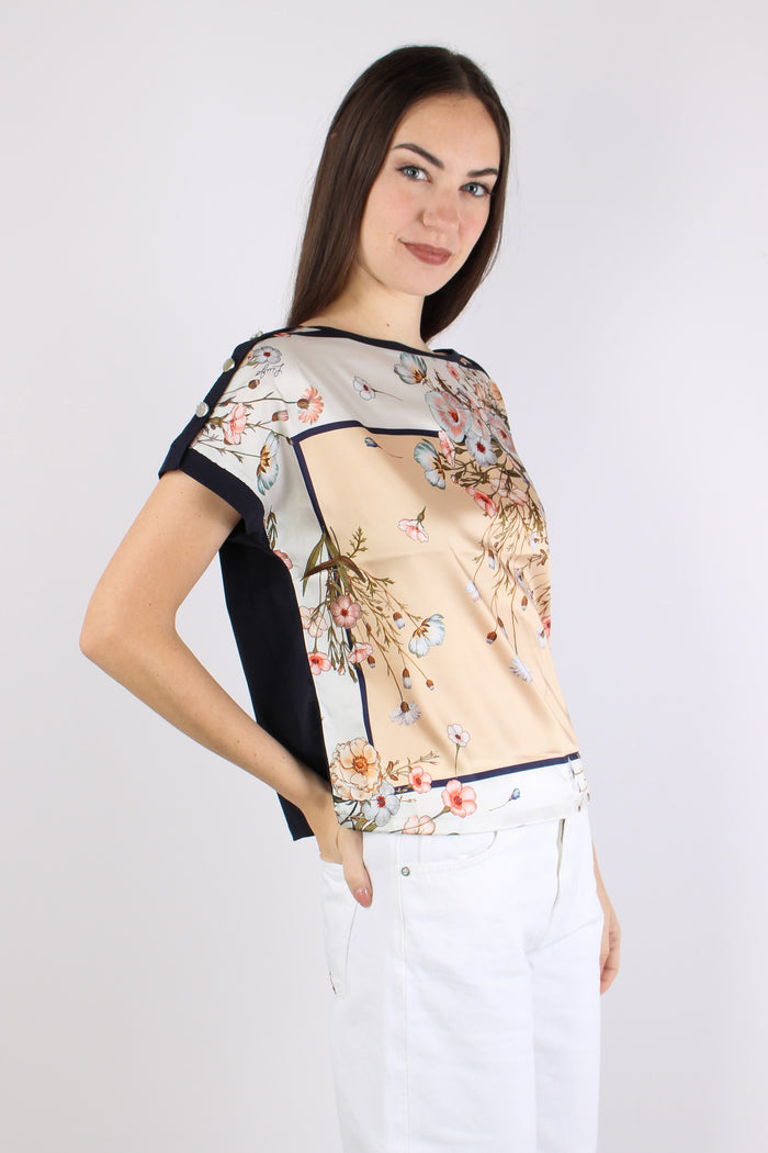 T-shirt Inserto Fantasia Blu/bloom-5