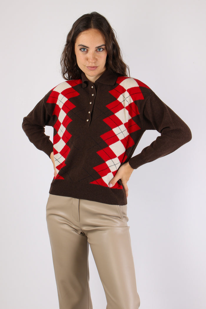 Mllsequoia Maglia Quadri Rosso Intarsio-4