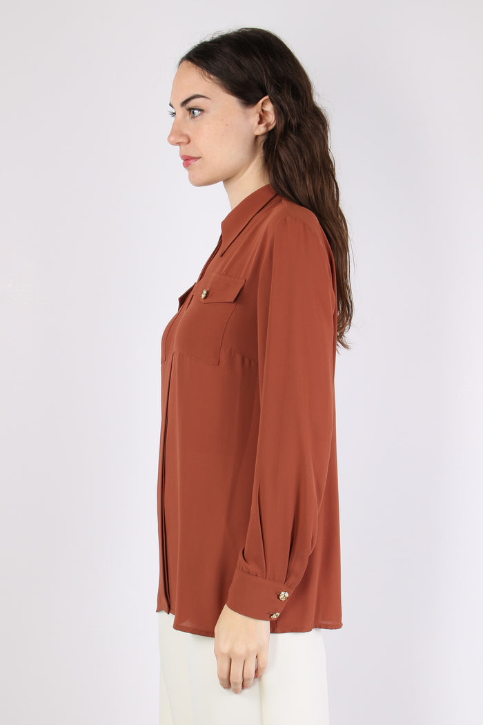 Camicia Tasche Applicate Tabac-4