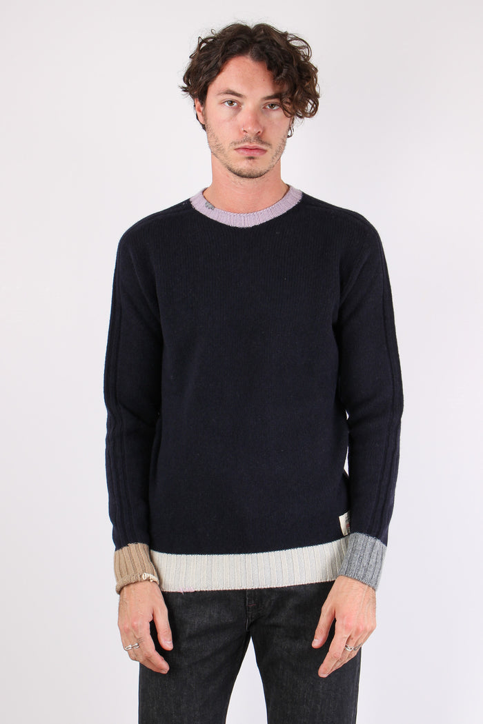 Maglia Girocollo Bordi Colori Blu-2