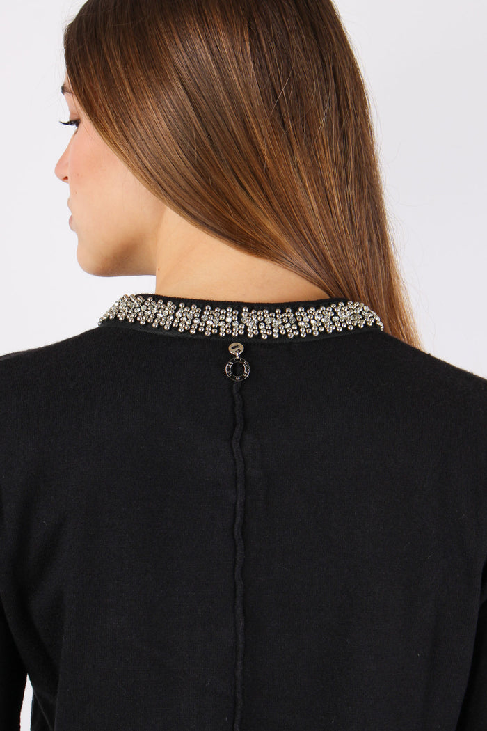 Saria Cardigan Viscosa Applica Black-8