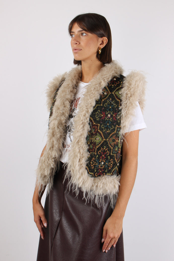 Gilet Etnico Nserto Strass Nero-4
