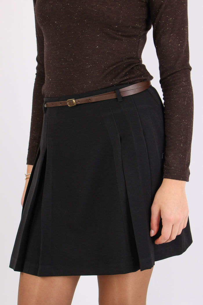 Minigonna Pieghe Mano Lana Nero-6