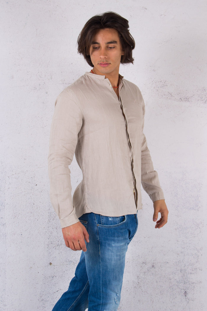 Camicia Coreana Lino Sabbia-3
