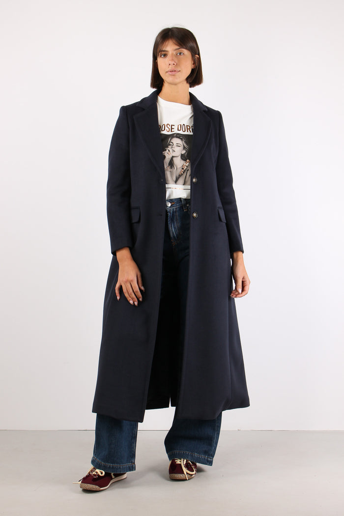 Cappotto Lungo Monopetto Blu-3