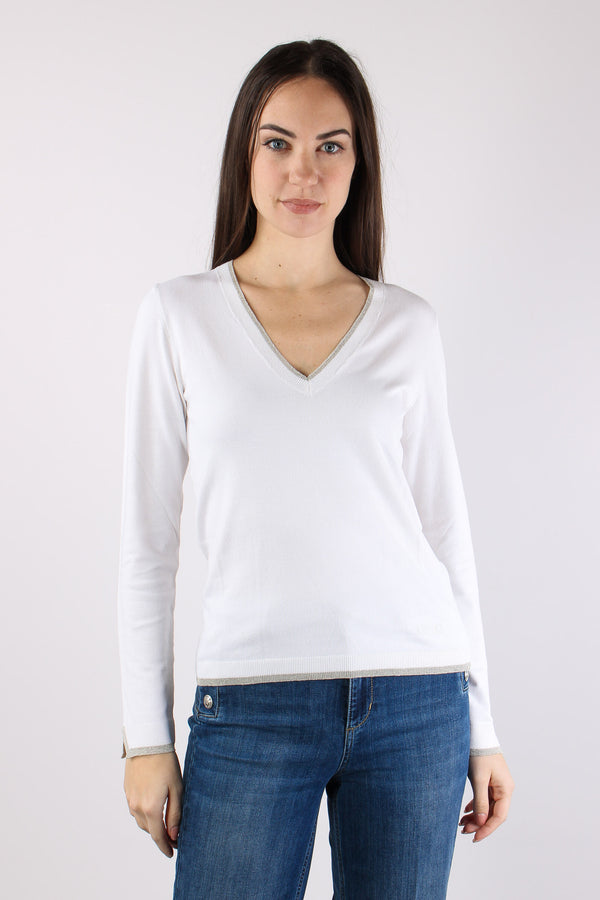 Maglia Scavo V Inserto Lurex Bianco Lana-2