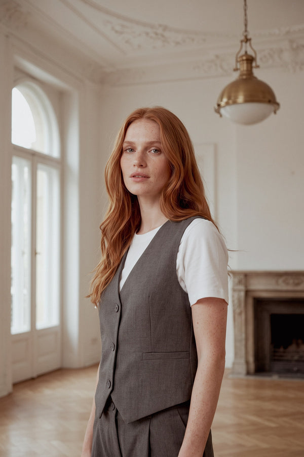 Gilet Taglio Uomo Fresco Lana Antracite