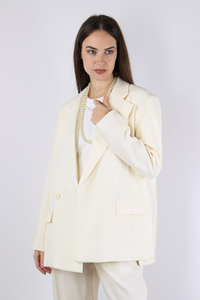 Giacca Spacchetti Tasche Applicate Panna-3
