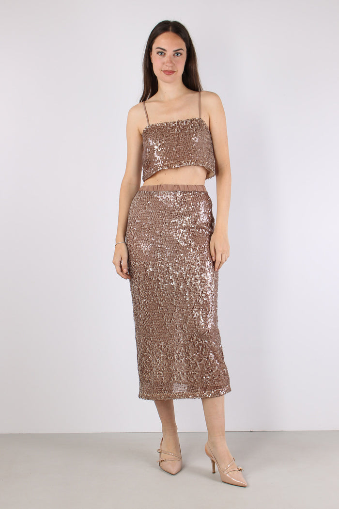 Gonna Tubo Paillettes Rose-5