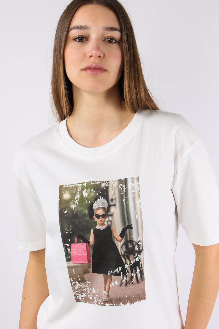 T-shirt Stampa Bimba Corona Panna-5