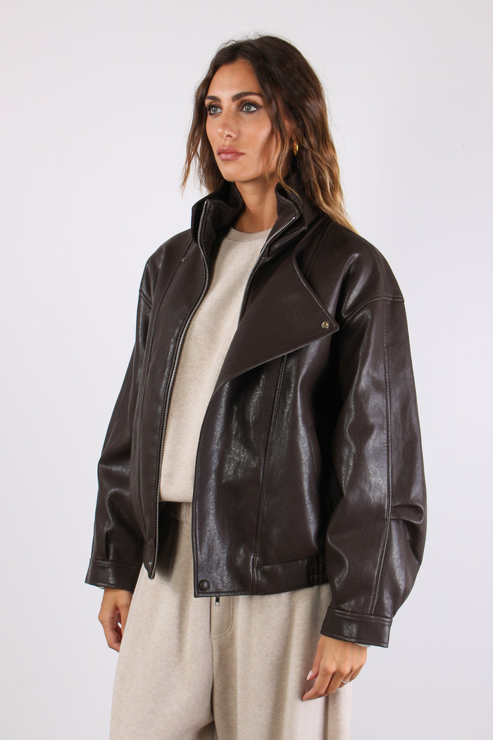 Bomber Ecopelle Doppia Chiusur Moro-4