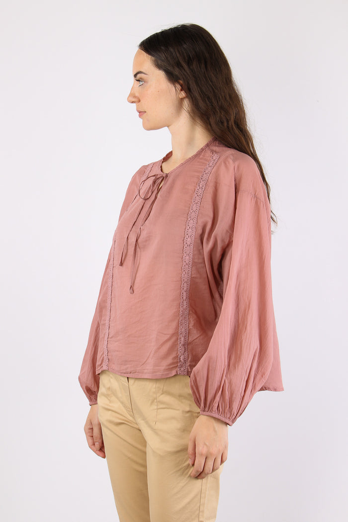 Blusa Mussola Inserto Macrame Rosa-3