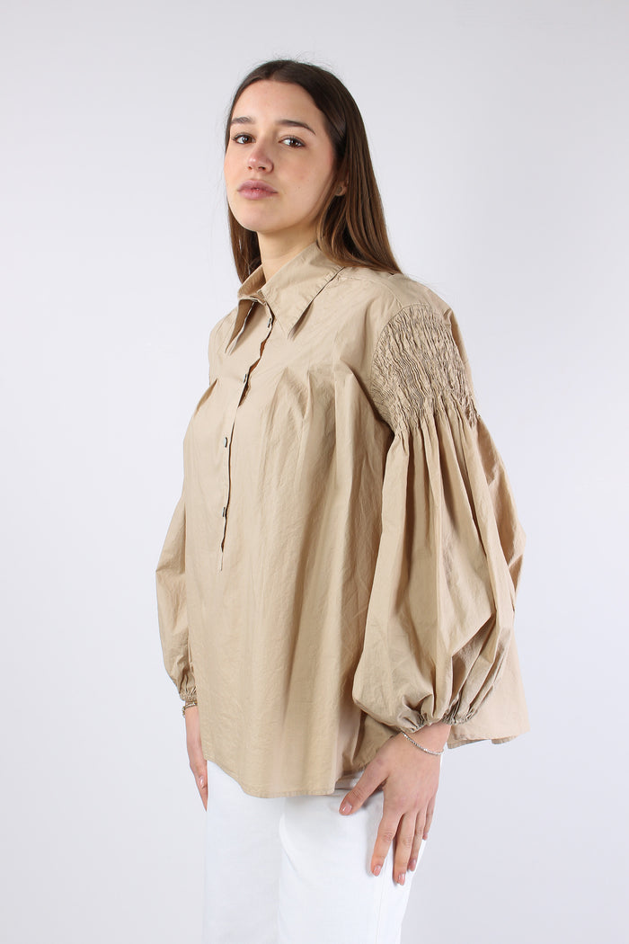 Bouquet Camicia Manica Arriccio Beige-8