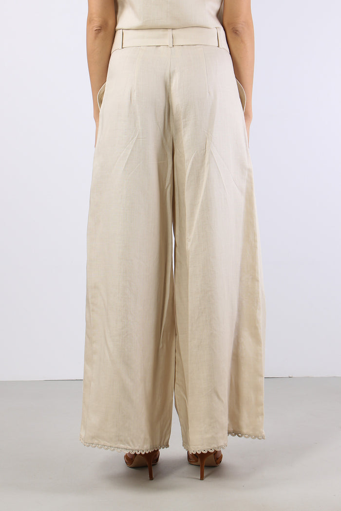 Pantalone Lino Palazzo Pences Ecru-4