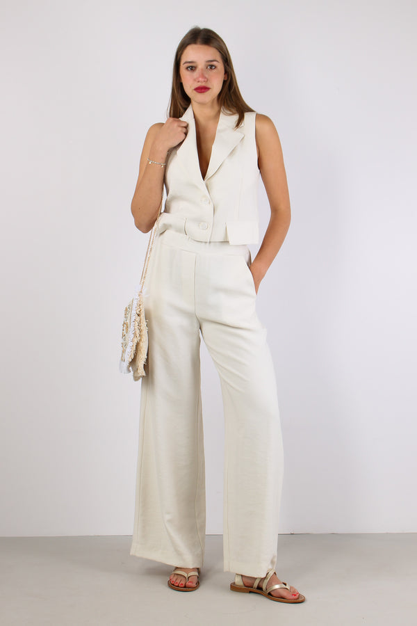 Gilet Cropped Misto Viscosa Panna