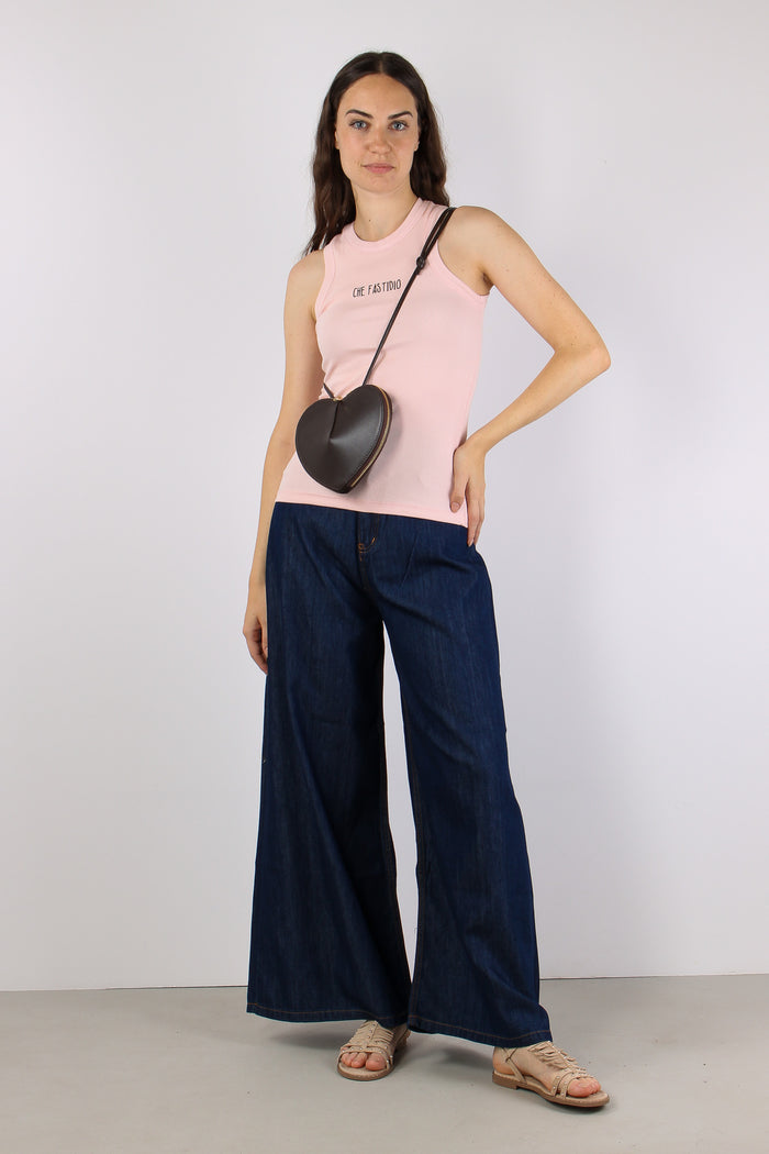 Pantalone Palazzo Cotone Lyonc Denim Scuro
