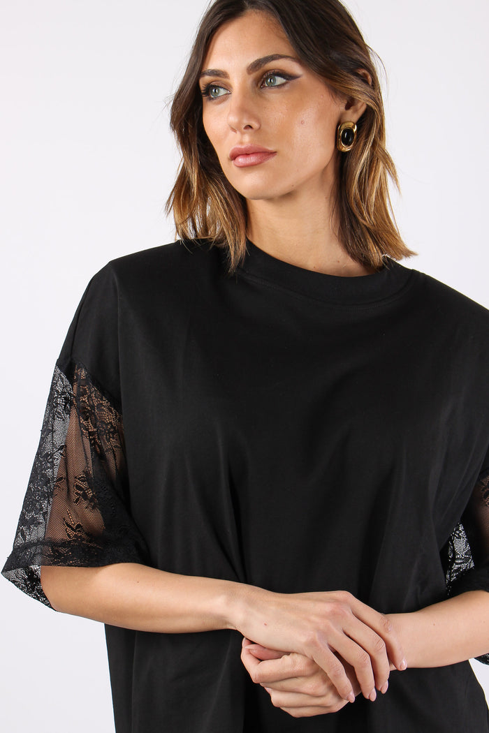 T-shirt M/m Spalline Pizzo Nero-7