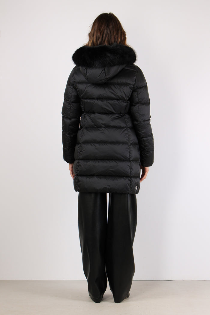 Piumino Lungo Ecopelliccia Nero-5