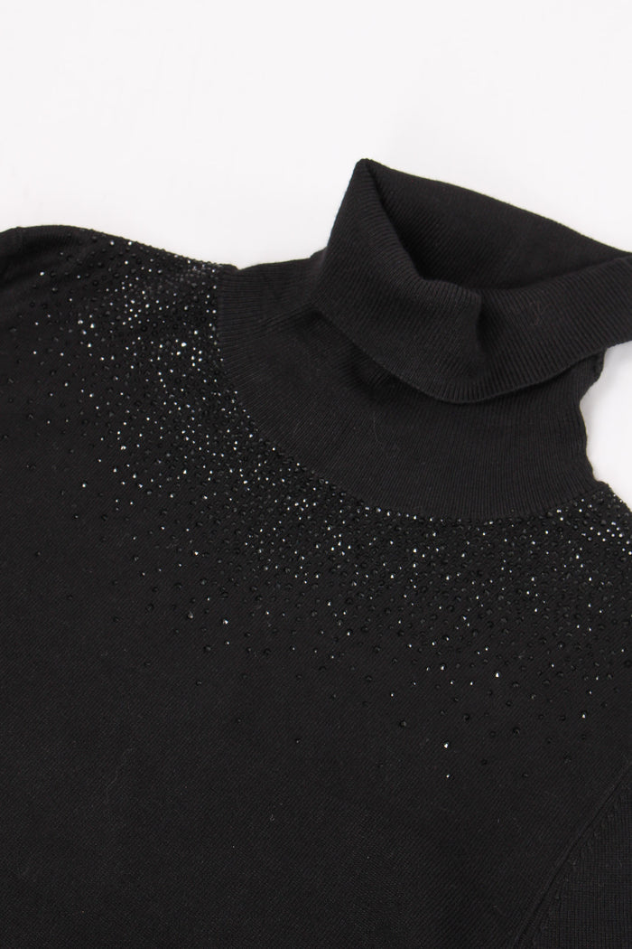 Yusek Maglia Collo Alto Strass Black-8