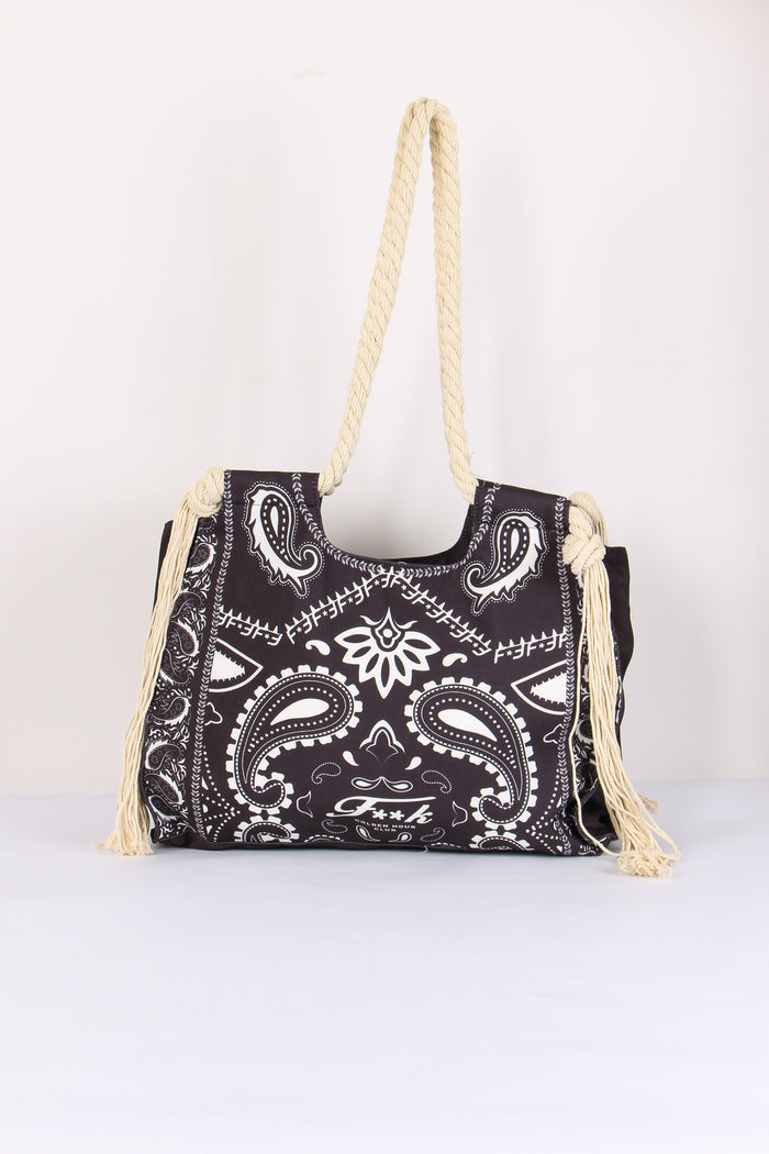 Borsa Fantasia Frange Laterali Nero-4