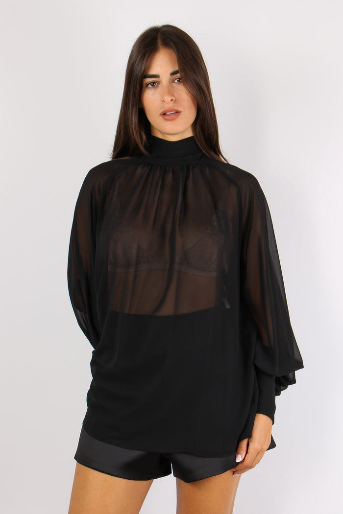 Camicia Georgette Polsino Alto Black-7